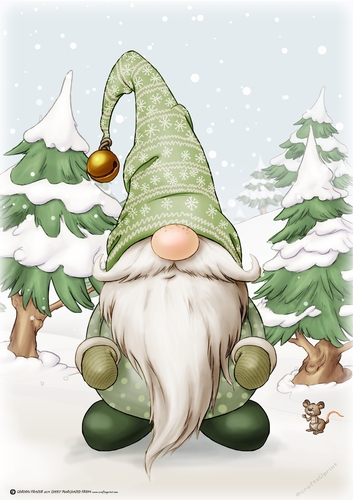 Alfred the Christmas Gnome Green A4