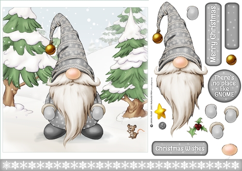 Alfred the Christmas Gnome Grey 7x7 Quick Card