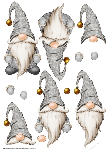 Alfred the Christmas Gnome Grey Decoupage Sheet