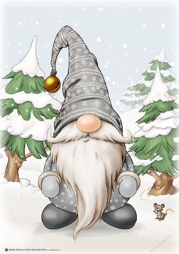 Alfred the Christmas Gnome Grey A4