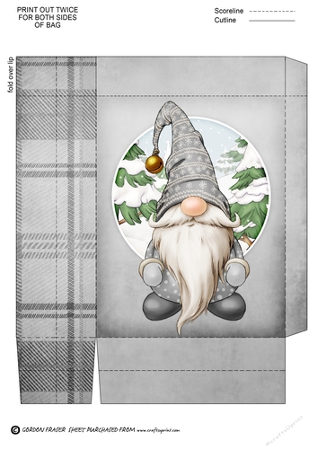 Alfred the Christmas Gnome Grey Mini Gift Bag