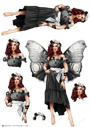 Forest Fairy Trina Black Decoupage Sheet
