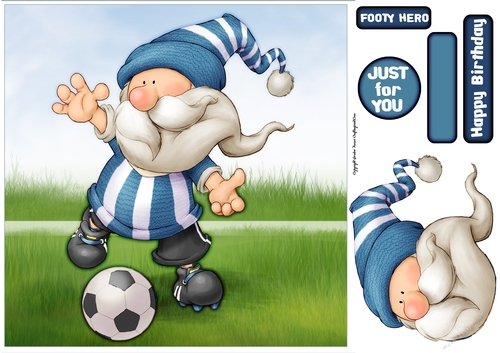 Football Gnome Blue and White Stripes 8x8 Quick Card