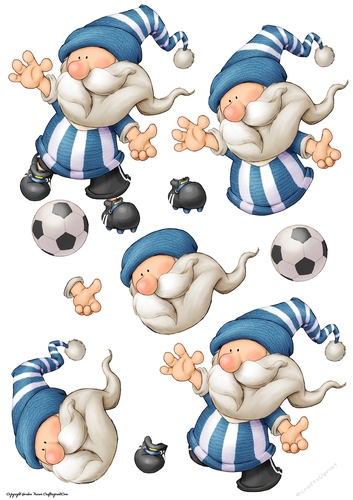 Football Gnome Blue and White Stripes Decoupage Sheet
