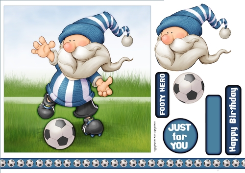 Football Gnome Blue and White Stripes 7x7 Quick Card