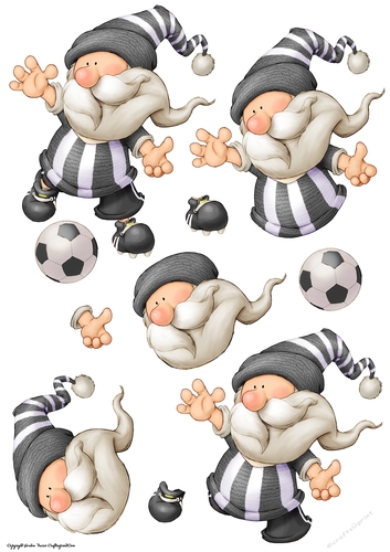 Football Gnome Black and White Stripes Decoupage Sheet