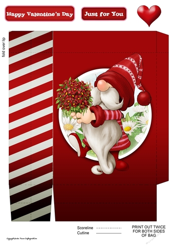 Valentines Day Gnome Flowers Mini Gift Bag