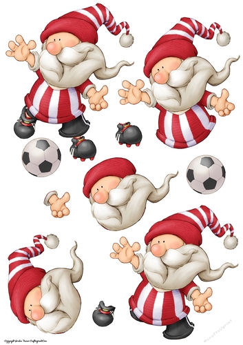 Football Gnome Red and White Stripes Decoupage Sheet