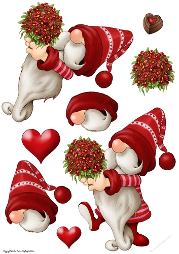 Valentines Day Gnome Flowers Decoupage Sheet
