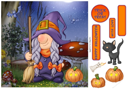 Halloween Gnome Witch 8x8 Quick Card