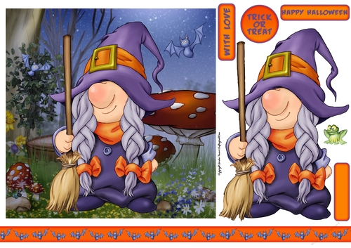 Halloween Gnome Witch 7x7 Quick Card