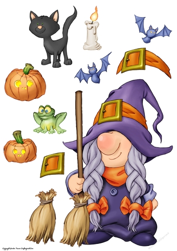 Halloween Gnome Witch Decoupage Sheet