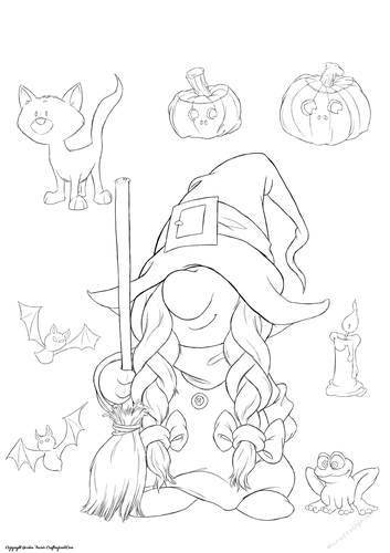 Halloween Gnome Witch Digital Stamp