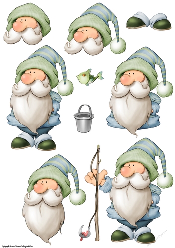 Fishing Gnome Decoupage Sheet