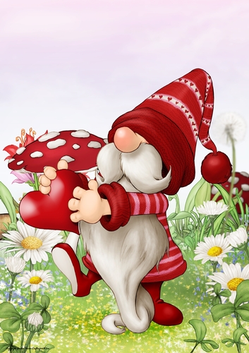 Valentines Day Gnome Heart A4