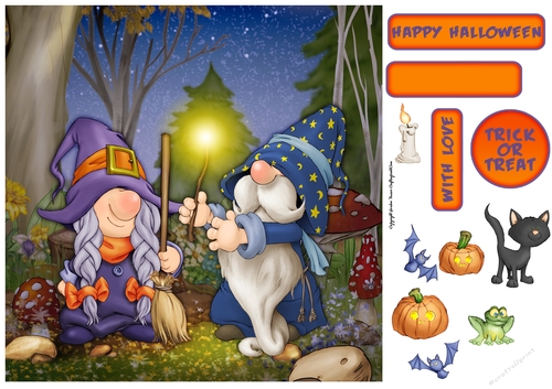 Halloween Witch and  Wizard Gnome 8x8 Quick Card