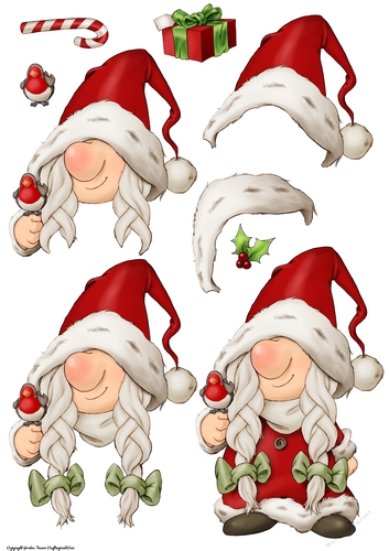 Mrs Christmas Gnome Decoupage Sheet