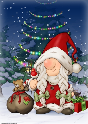 Mrs Christmas Gnome A4