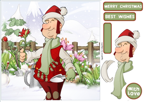 Christmas Gardening Dude 8x8 Quick Card Front