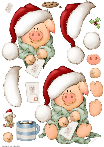 Pigs in Blankets Tootsie Christmas Decoupage Sheet