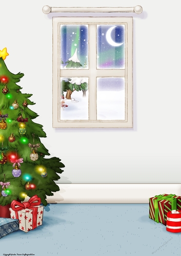 Winter Christmas Tree Front Room Scene (Pumpkin Pig)
