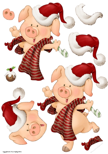 Pigs in Blankets Pip Christmas Decoupage Sheet