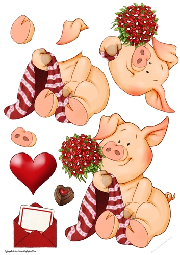 Pigs in Blankets Pumpkin Valentine Decoupage Sheet