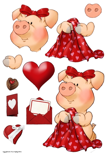 Pigs in Blankets Truffle Valentine Decoupage Sheet