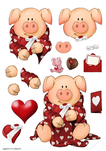 Pigs in Blankets Tootsie Valentine Decoupage Sheet