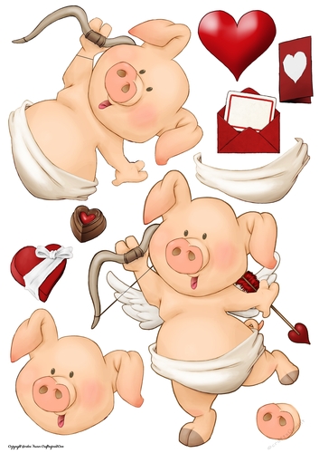 Pigs in Blankets Pip Valentine Decoupage Sheet
