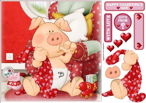 Pigs in Blankets Pod Valentine 8x8 Quick Card