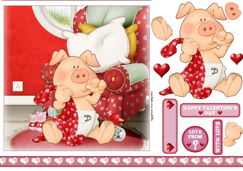 Pigs in Blankets Pod Valentine 7x7 Quick Card