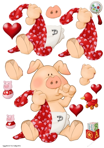 Pigs in Blankets Pod Valentine Decoupage Sheet