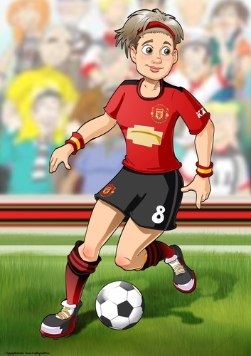 Womens Football Dudess Red, Black, Yellow Strip A4