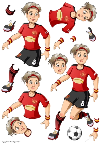 Womens Football Dudess Red, Black, Yellow Strip Decoupage Sheet
