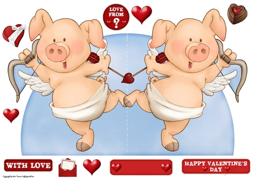 Pigs in Blankets Pip Valentine Shaped Card