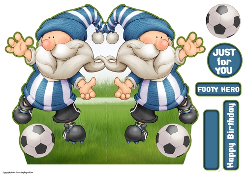 Football Gnome Blue and White Stripes Shaped Card