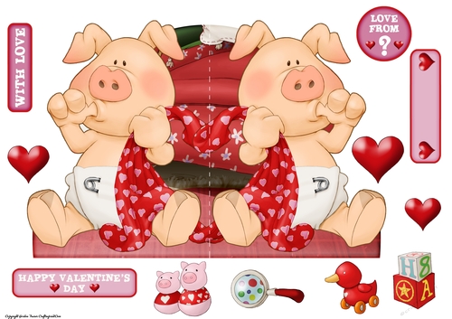 Pigs in Blankets Pod Valentine Shaped Card