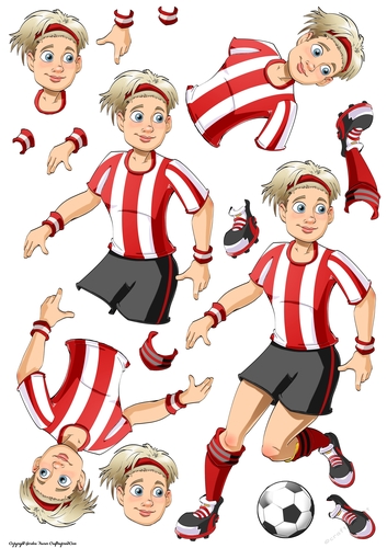 Womens Football Dudess Red, White Strip  Decoupage Sheet