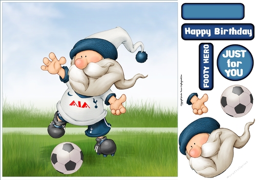 Football Gnome White and Blue 8x8 Quick Card
