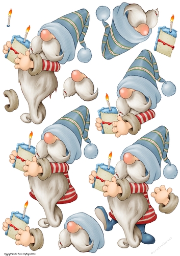 Birthday Gnome (Blue) Decoupage Sheet