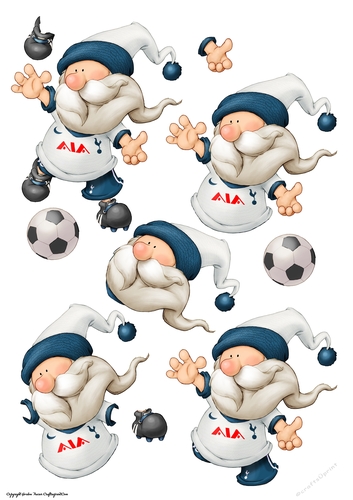 Football Gnome White and Blue Decoupage Sheet