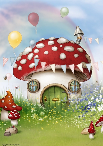 Birthday Gnome Mushroom House Scene