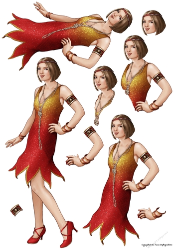 Art Deco Lady Arabella Decoupage Sheet (Red)