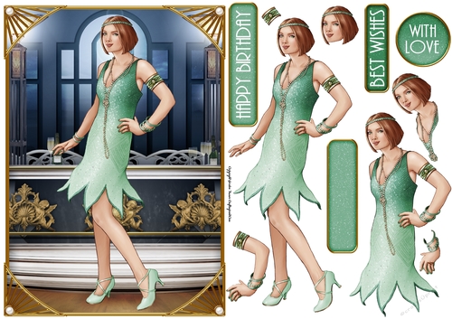Art Deco Lady Arabella (Aqua)