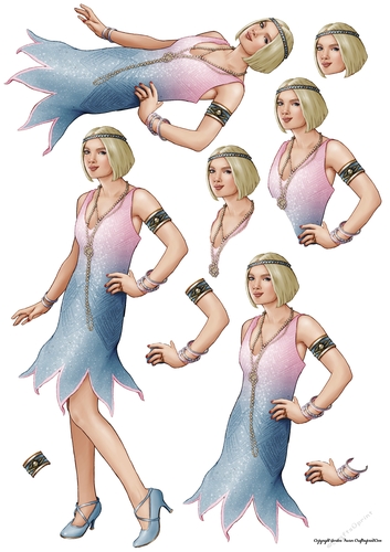 Art Deco Lady Arabella Decoupage Sheet (Blue)