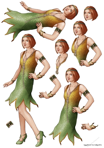 Art Deco Lady Arabella Decoupage Sheet (Green)