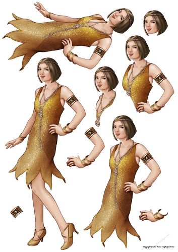 Art Deco Lady Arabella Decoupage Sheet (Gold)