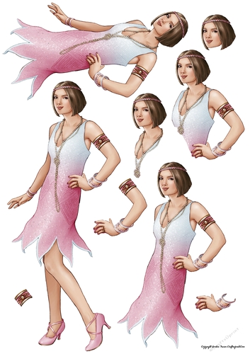 Art Deco Lady Arabella Decoupage Sheet (Pink)
