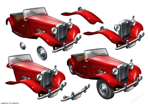 Vintage Sports Car Decoupage Sheet (Red)